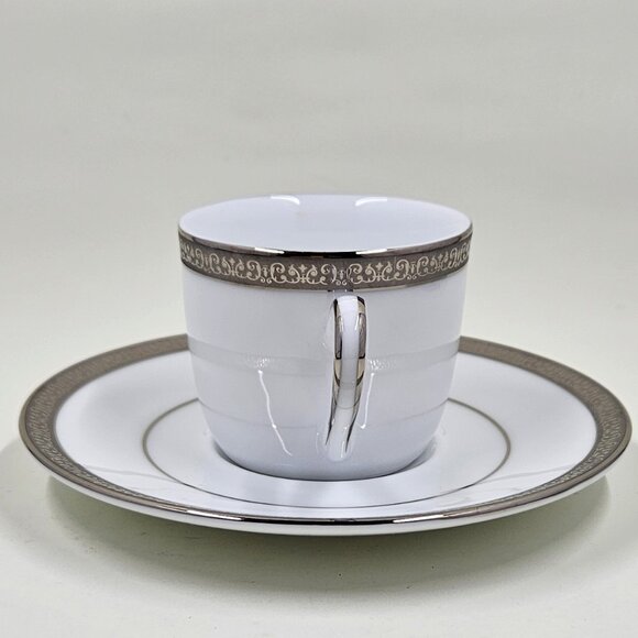 Flat Demitasse Cup & Saucer Set Grand Buffet Classic Platinum by Charter Club - Picture 4 of 12